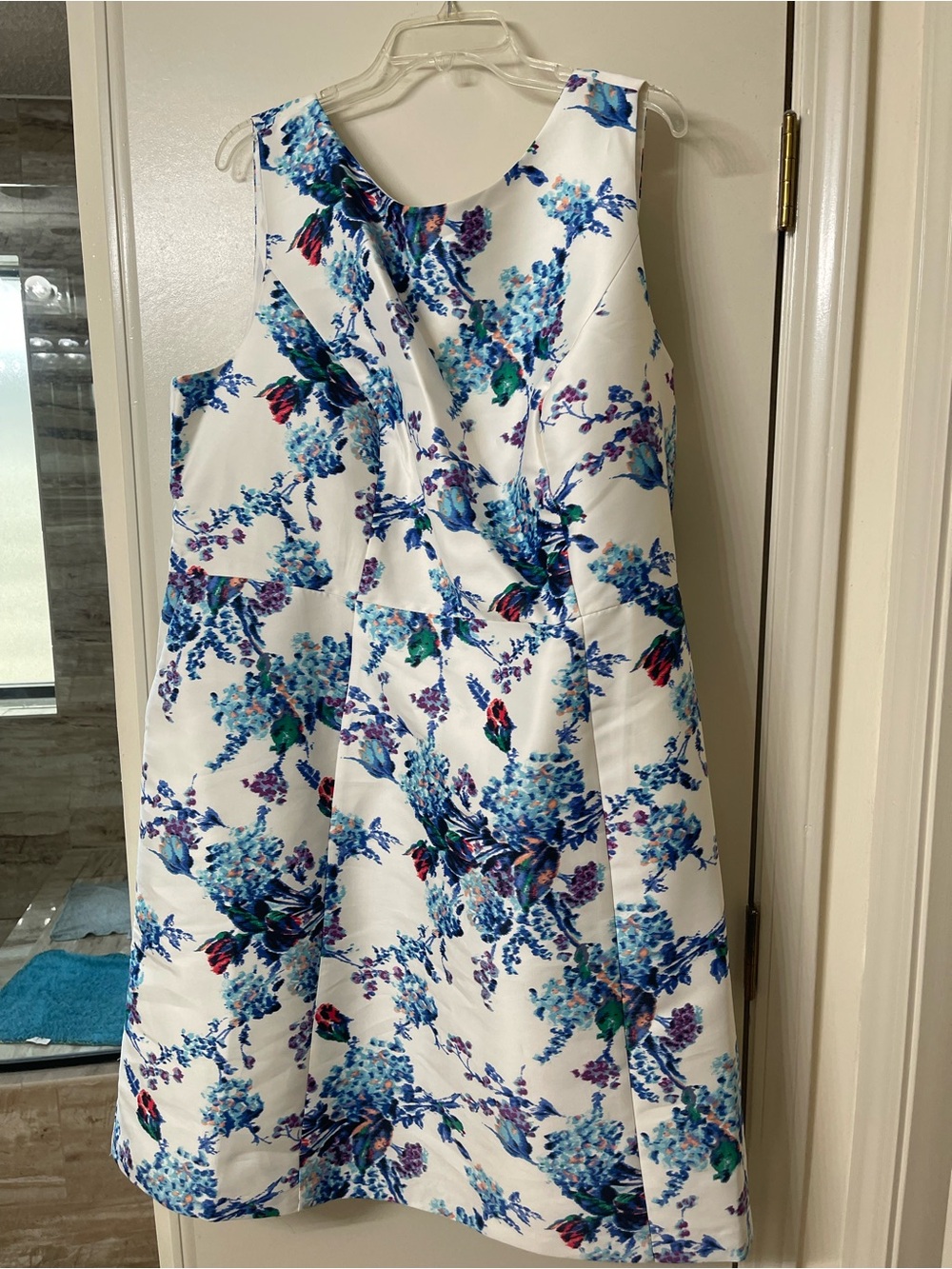 Talbots White Sleeveless Dress with Blue & Green Floral Print